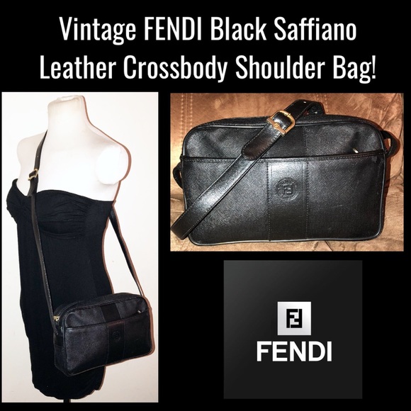 Fendi Handbags - Vintage FENDI Black Leather Crossbody Shoulder Bag